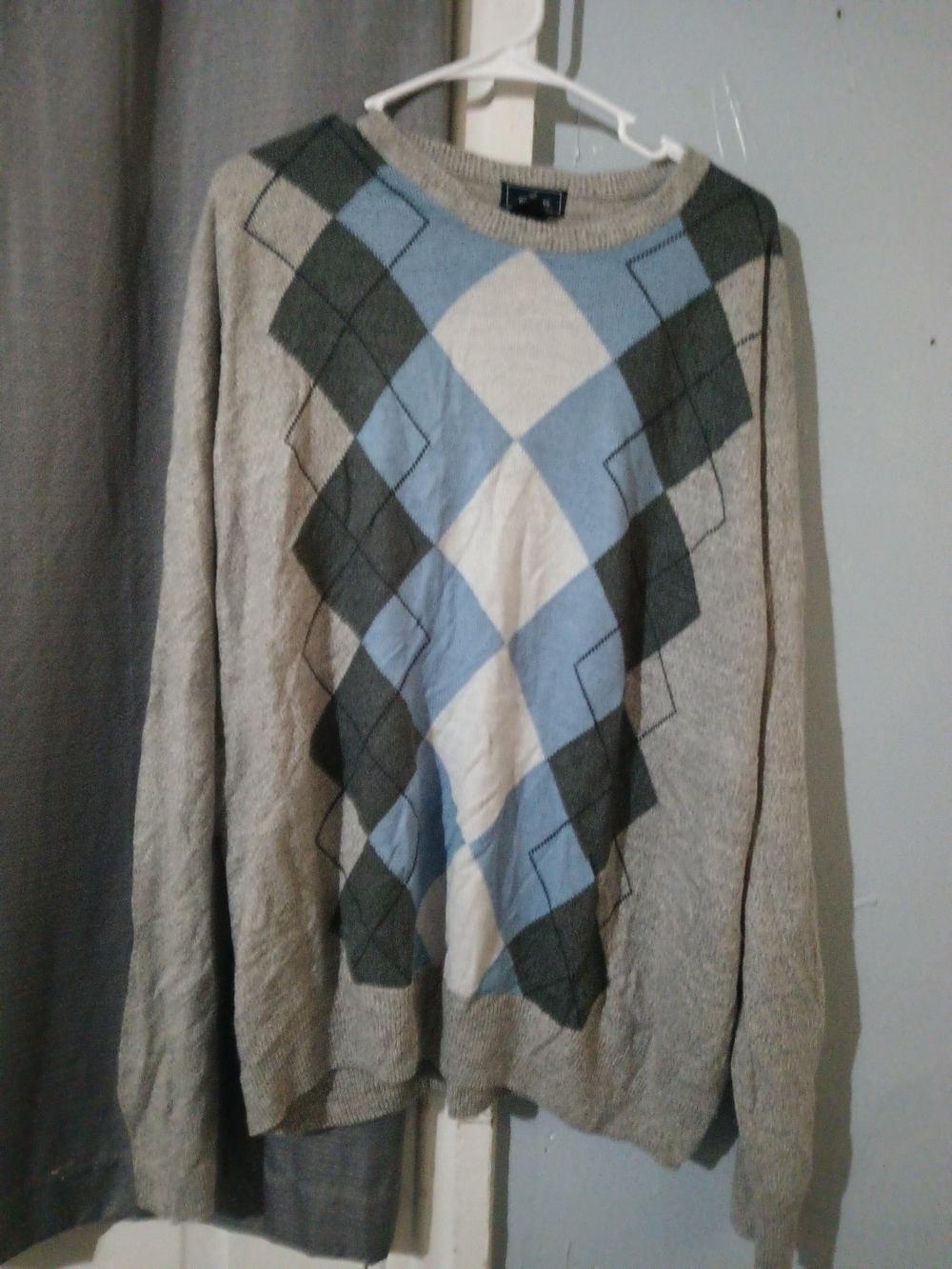 Dockers Beige Crewneck Sweater with Blue and Dark Green Argyle